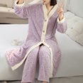 thumbnail image 4 of uublik Bathrobes for Women Flannel Robes Casual 2Pcs Long Sleeves Robes Pants Winter Woman Bathrobe Nightwear Purple, 4 of 6