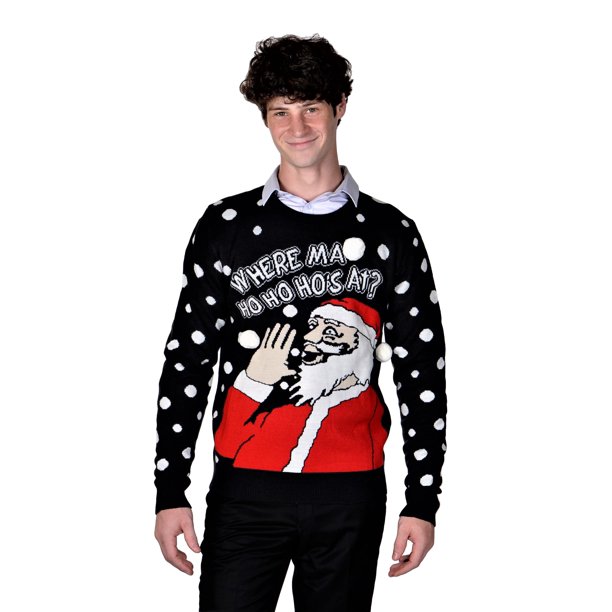 RWB Where Ma Ho Ho Ho's At Ugly Christmas Sweater Pullover Navy X