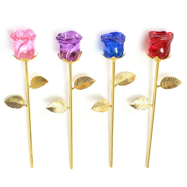 Artificial Crystal Glass Gold Roses Flower Ornament Valentine Mother S Day Gifts Base Need To Be Purchased Separately Walmart Com Walmart Com