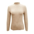 thumbnail image 2 of Juslio Women Sweaters Pullovers Sweaters Solid Crew Neck Long Sleeve Knit Khaki, 2 of 6