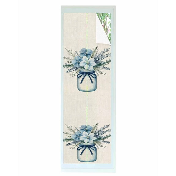 Window Privacy Film Blue Spring Floral Stained Glass Window Film Decorative Sun Block Window Cover Summer Flowers Rustic Window Clings Static Adhesive Sticker for Bathroom 23.6"x78.7"