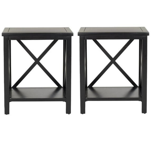 Home Square Poplar Wood End Table in Black - Set of 2