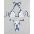 thumbnail image 4 of Women Triangle Halter Bikini Set High Cut String Thong Bathing Suit Self Tie Two Piece Swimsuit Swimwear with Faux Pearl Decor White M, 4 of 7
