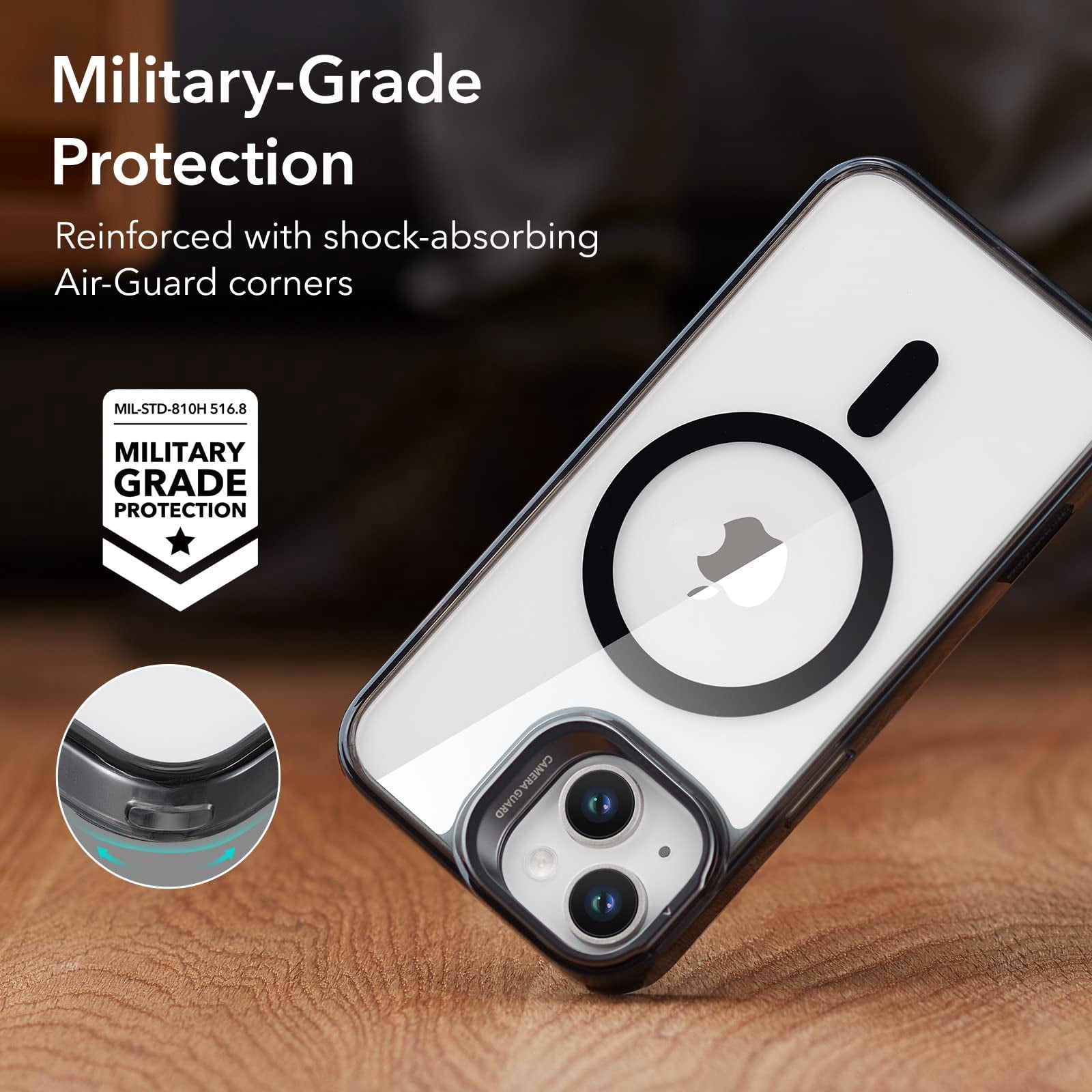 Esr For 13 Case/iphone 14 Case  Compatible With Magsafe Built-in Camera Ring Stand Military-grade Protection Magnetic Phone 13/14 Classic Series Clear Black