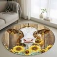 thumbnail image 2 of Round Rugs 4 Ft, Farmhouse Cow Non Slip Area Rugs for Kitchen Bedroom Entryway, Vintage Country Sunflower Brown Wood Washable Carpet Runner Rug Floor Mats for Bedroom Home Decor, 2 of 9