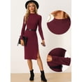 thumbnail image 2 of Vestido de Suéter de Punto con Cuello Alto para Mujer de Manga Larga Slim Fit Bodycon Lápiz Vestido rojo XL, 2 of 6