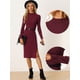 thumbnail image 2 of Vestido de Suéter de Punto con Cuello Alto para Mujer de Manga Larga Slim Fit Bodycon Lápiz Vestido rojo M, 2 of 6