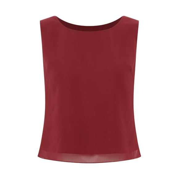 Jowowha Womens Summer Vests Tops Blouses Chiffon Sleeveless Round Neck Casual Shirts Lightweight Tank Tops Burgundy XL