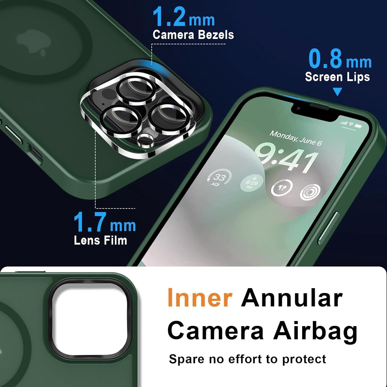 Designed For Compatible with Magsafe for Apple iPhone 12 Pro Max Magnetic Case with Screen Protector+Camera Lens Glass, Heavy Duty Slim Shockproof Magnetic Case for iPhone 12 Pro Max, Green