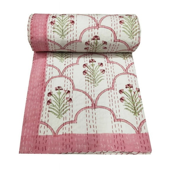 Indian floral print kantha quilt and bag vintage hand block print kantha quilt cotton Bedding Bedspread Vintage Kantha single size Gudari