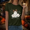 thumbnail image 4 of felwors Halloween women's shirt 2025 cute ghost cotton shirt autumn pumpkin T-shirt round neck pattern T-shirt casual short sleeved top Dark Green, S, 4 of 8