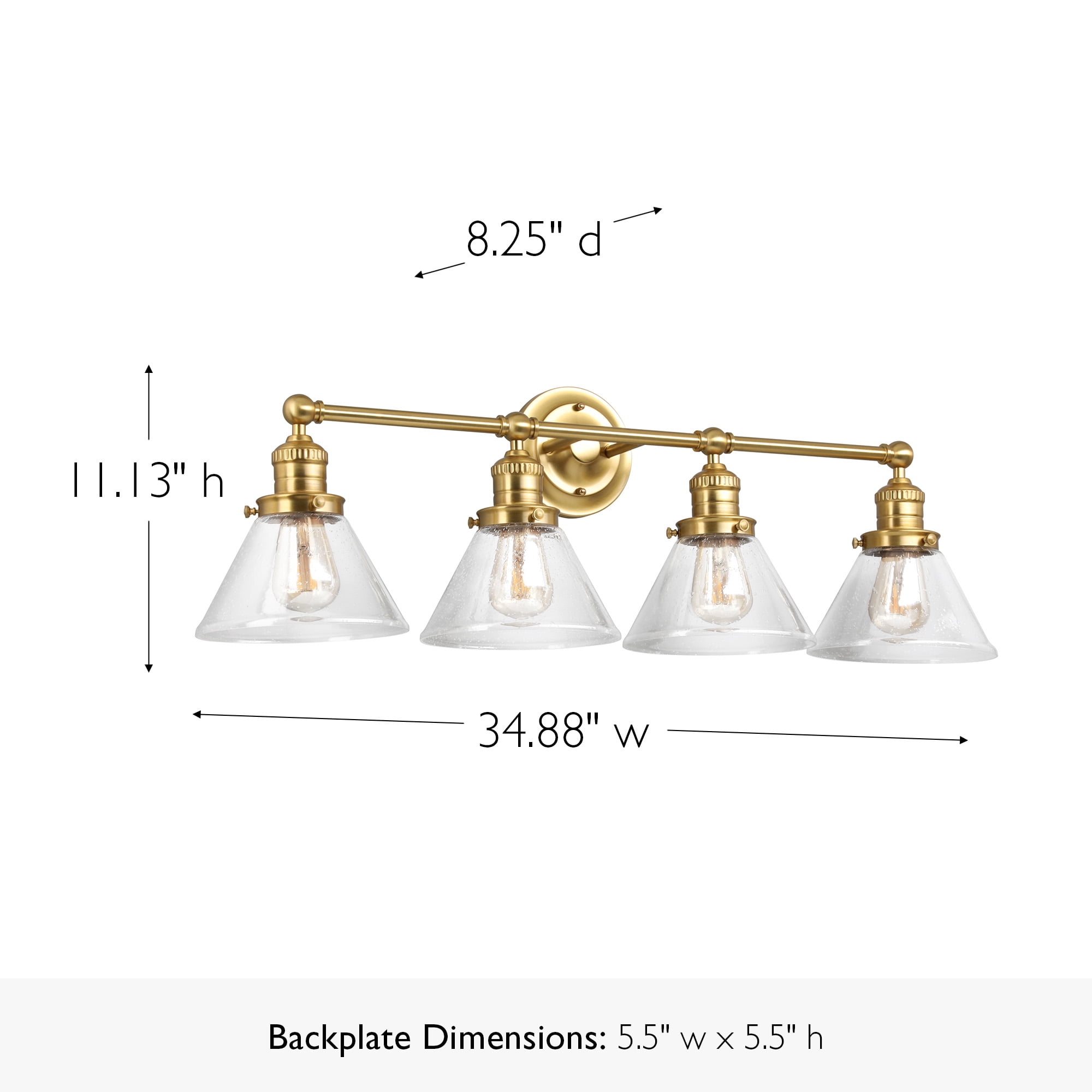 Augustin 35" Satin Gold 4-Light Dimmable Vanity Light With Seeded Glass Shades