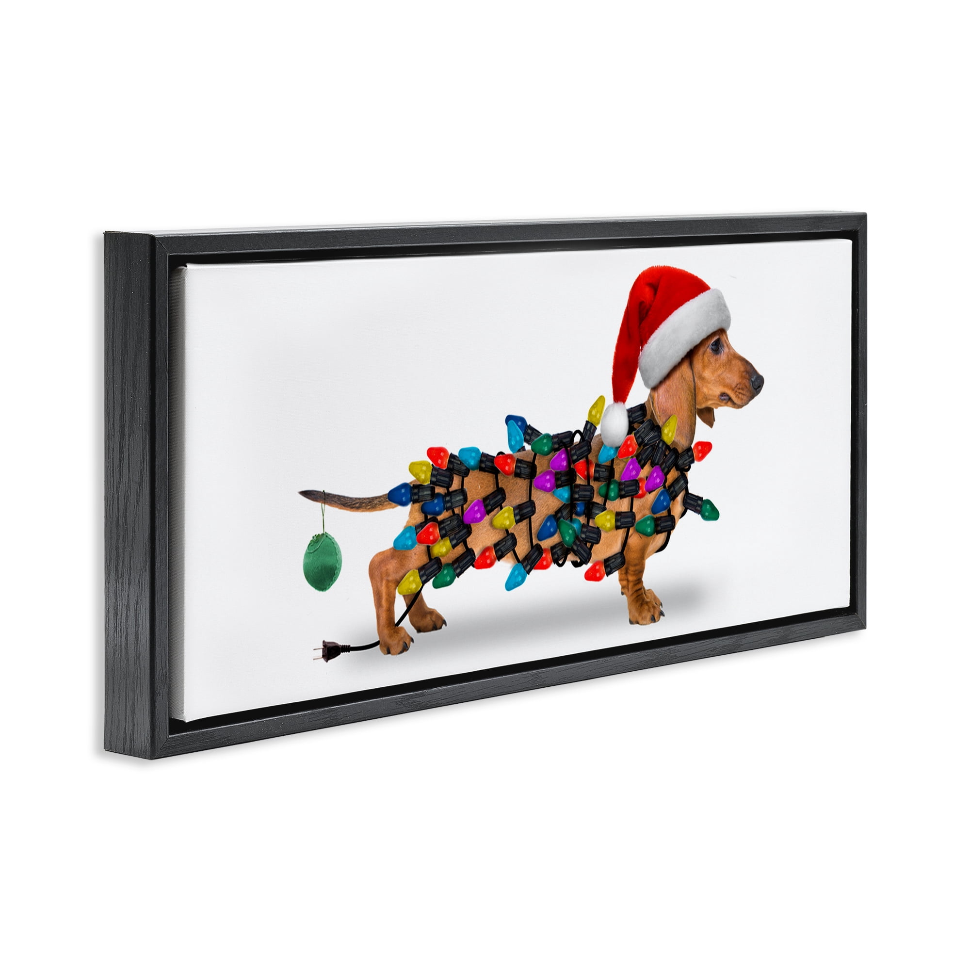 Stupell Industries Holiday Lights Dachshund Holiday Painting Black Floater Framed Canvas Art Prints Wall Art, 25 x 11