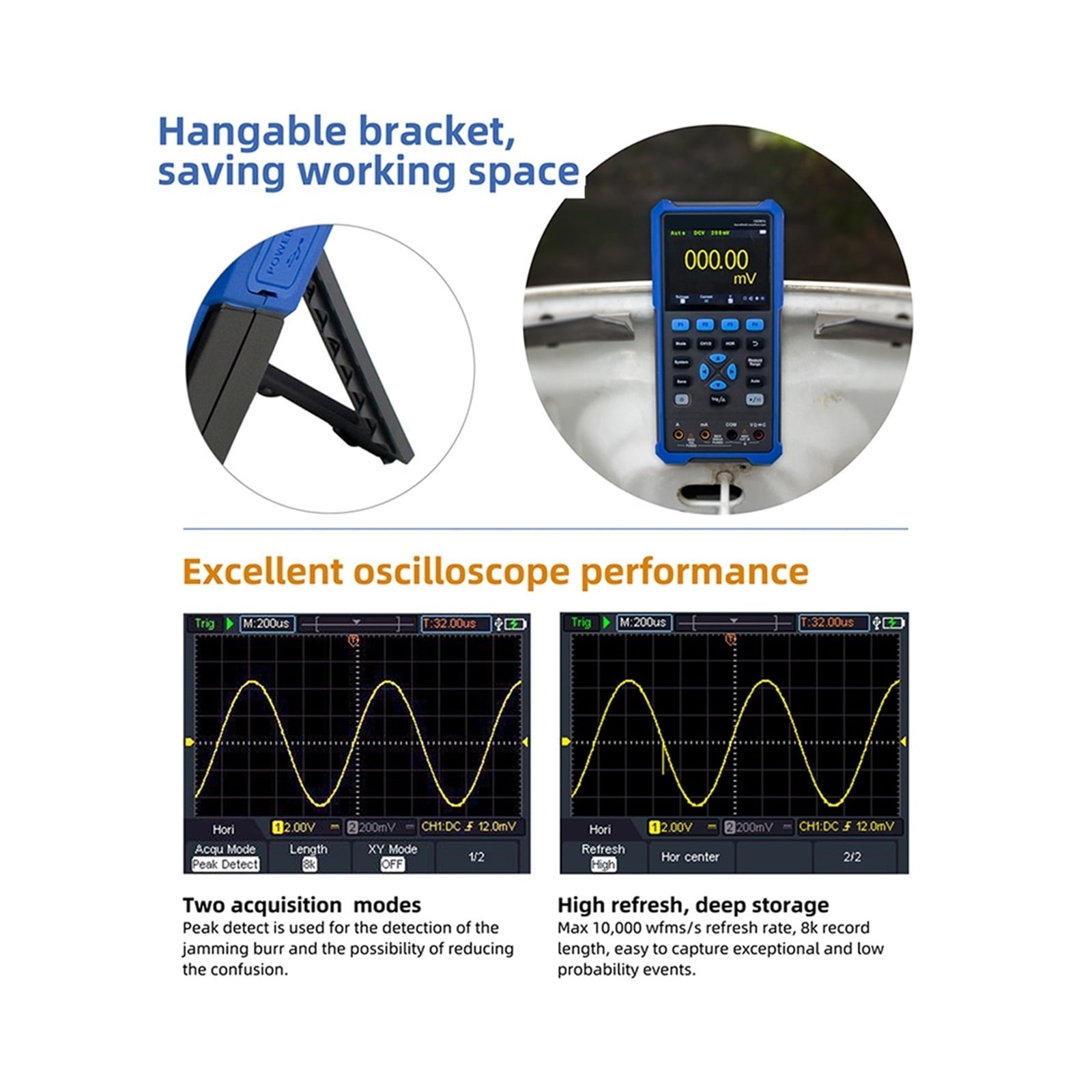 2102S 272S 242S Handheld Digital Oscilloscope 100MHz Bandwidth 500MS 2CH + 1CH Generator Multimeter ,Professional Designed