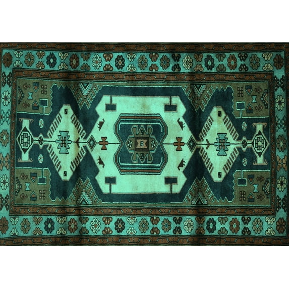 Ahgly Company Machine Washable Indoor Rectangle Persian Turquoise Blue Traditional Area Rugs, 6' x 9'