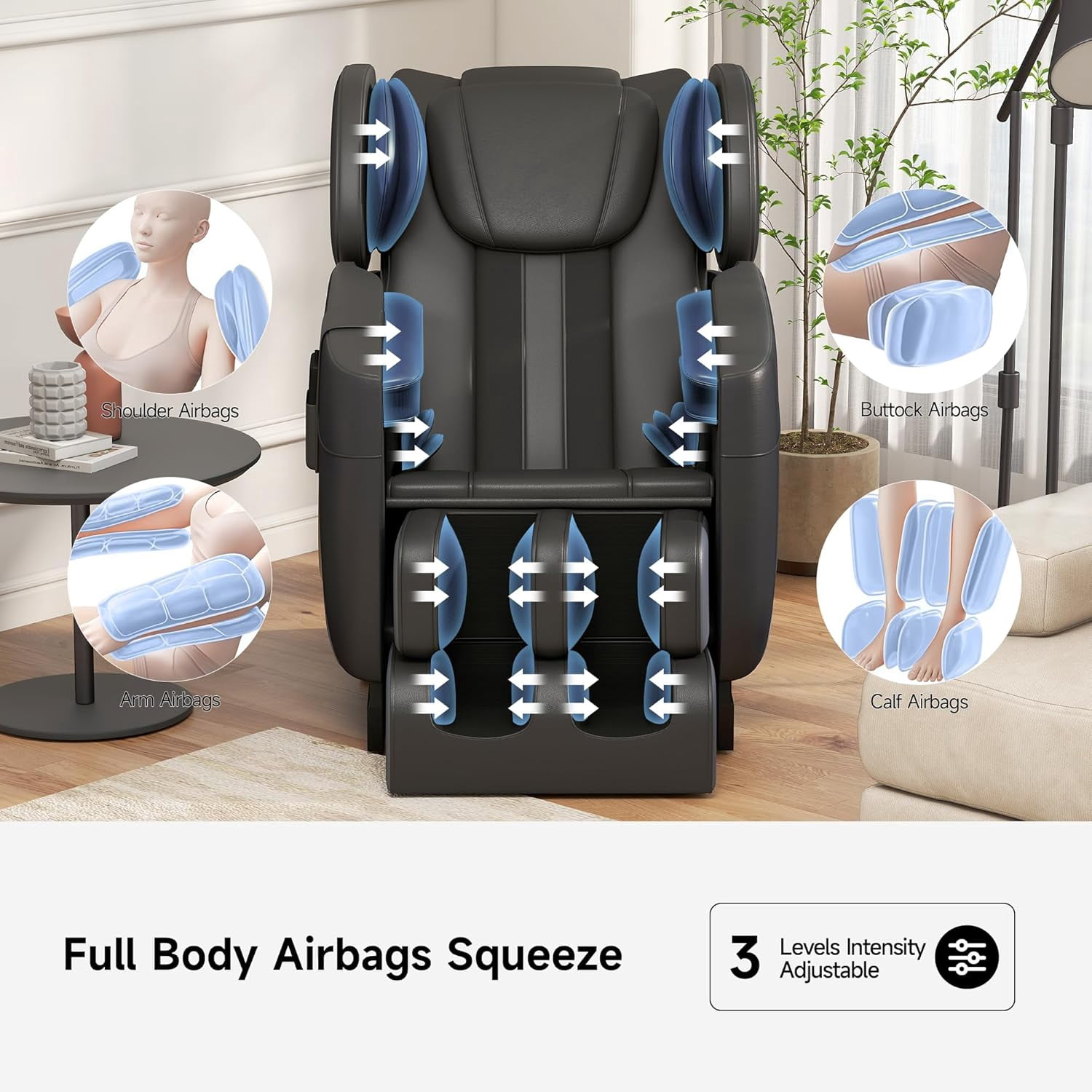 Real Relax Full Body Electric Zero Gravity Shiatsu Massage Chair with Bluetooth Heating and Foot Roller for Home and Office, Black
