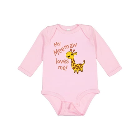 

Inktastic My Meemaw Loves Me- Cute Giraffe Gift Baby Boy or Baby Girl Long Sleeve Bodysuit