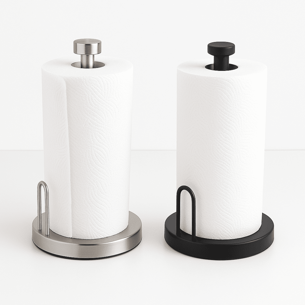 Brushed Stainless Steel Paper Towel Holder – Perfect Tear Technology, One-Handed Operation, Weighted Non-Slip Base, Fits Most Roll Sizes – 7"x17"x13.78" Countertop Dispenser