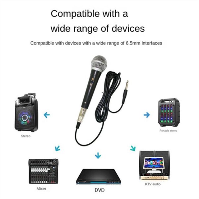 Micrófono de Karaoke Micrófono Dinámico con Cable Profesional de Mano Micrófono de Voz Clara para Interpretación Musical