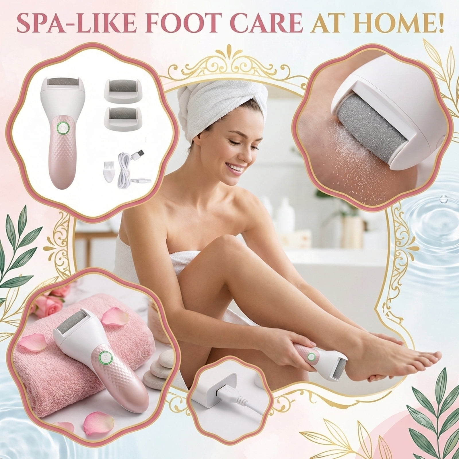 Electric Foot Callus Remover – Rechargeable Pedicure Tool for Dead Skin Removal, Professional At-Home Foot File with Extra Coarse Roller Head