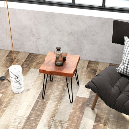 Costway 1 PC Square End Table Accent Side Table Reclaimed Indonesia Teak Wood Plant Stand Patio Rustic - Brown