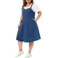 thumbnail image 4 of Agnes Orinda Women's Plus Size Denim Overall Dress Adjustable Straps A-Line Jean Dresses with Pockets 4X Mid Blue, 4 of 6