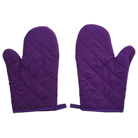 

1 Pair Heat Resistant Cotton Oven Glove Pot Holder Baking Cooking Mitts Purple