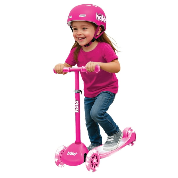 HALO Rise Above Jr 3 Wheel Scooter & Helmet Pink for Indoors