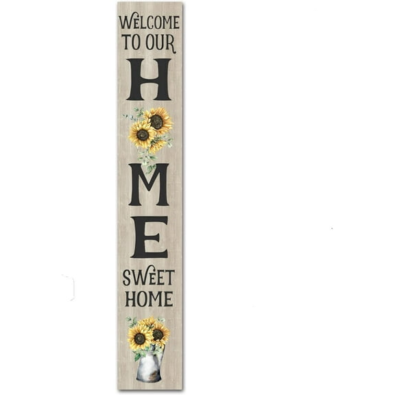 Welcome to Home Vertical Signs for Front Door Porch Standing Sunflower Sign Hanging Large Wood Welcome Sunflower Vertical Sign for Home Wall Decor Farmhouse Style Outdoor Indoor 4 X 16 Inch