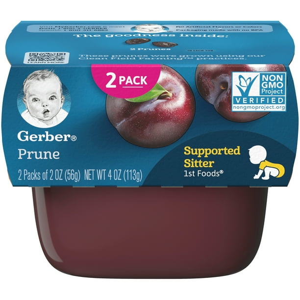 (2 Pack) Gerber Stage 1, Prune Baby Food, 1 Tub Walmart