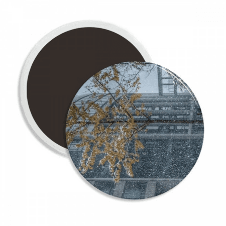 

Snowscene City Photography Round Ceracs Fridge Magnet Keepsake Decoration