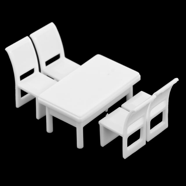 4 Pieces Chair+1 Piece Square Table Model for Dollhouse Diorama Layout 1:50 1:50 Square Dining Table