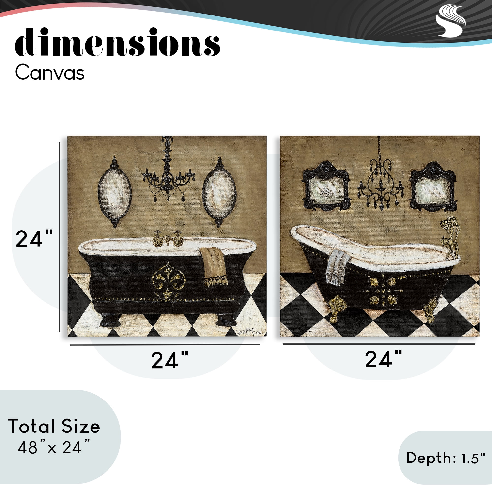 Stupell Industries Elegant Bathroom with Chandeliers 2 Piece Canvas Wall Art Set, design by Janet Tava