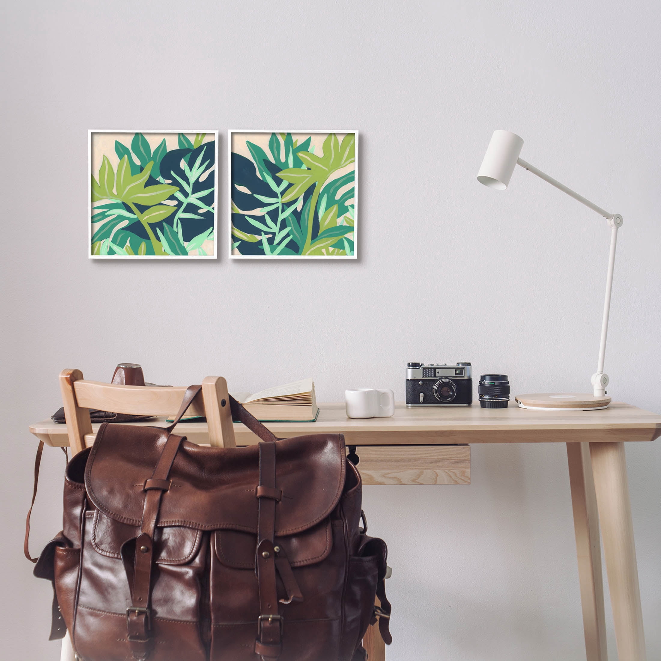 Stupell Industries Layered Tropical Botanical Leaves Graphic Art White Framed Art Print Wall Art, Set of 2, Design by June Erica Vess