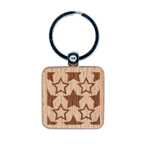 Star Pattern Patriotic July 4 Background Square Keychain Charm Tag - Engraved Wood
