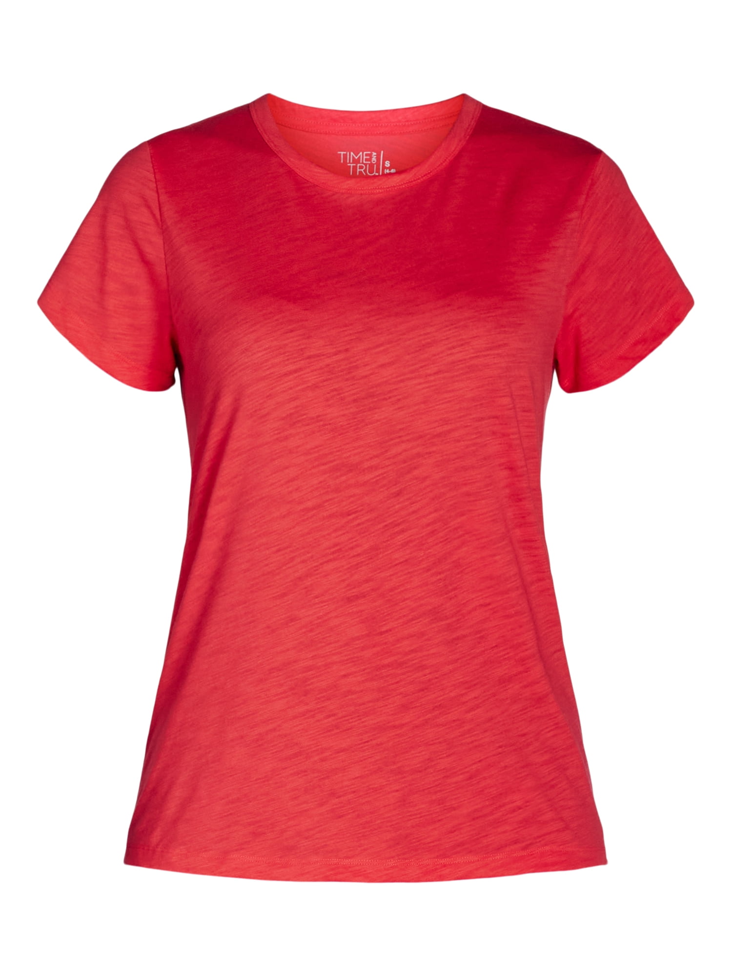Time and Tru Women’s Slub Jersey Crewneck Tee with Short Sleeves, Sizes XS-XXXL