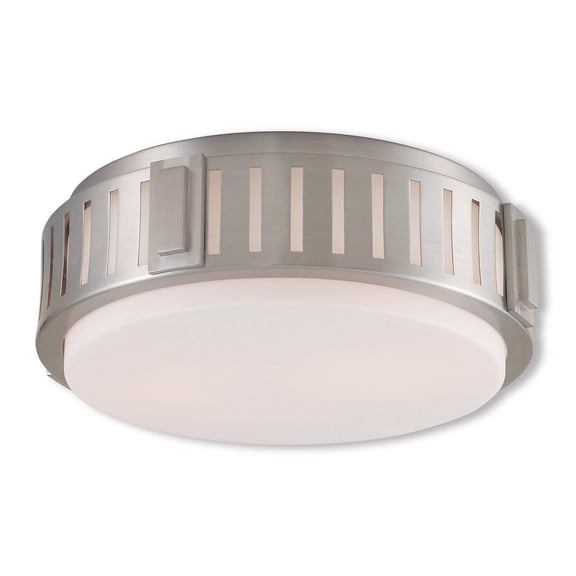 2 Light Brushed Nickel Ceiling Light fixture with Hand Blown Satin Opal White Glass Shade
