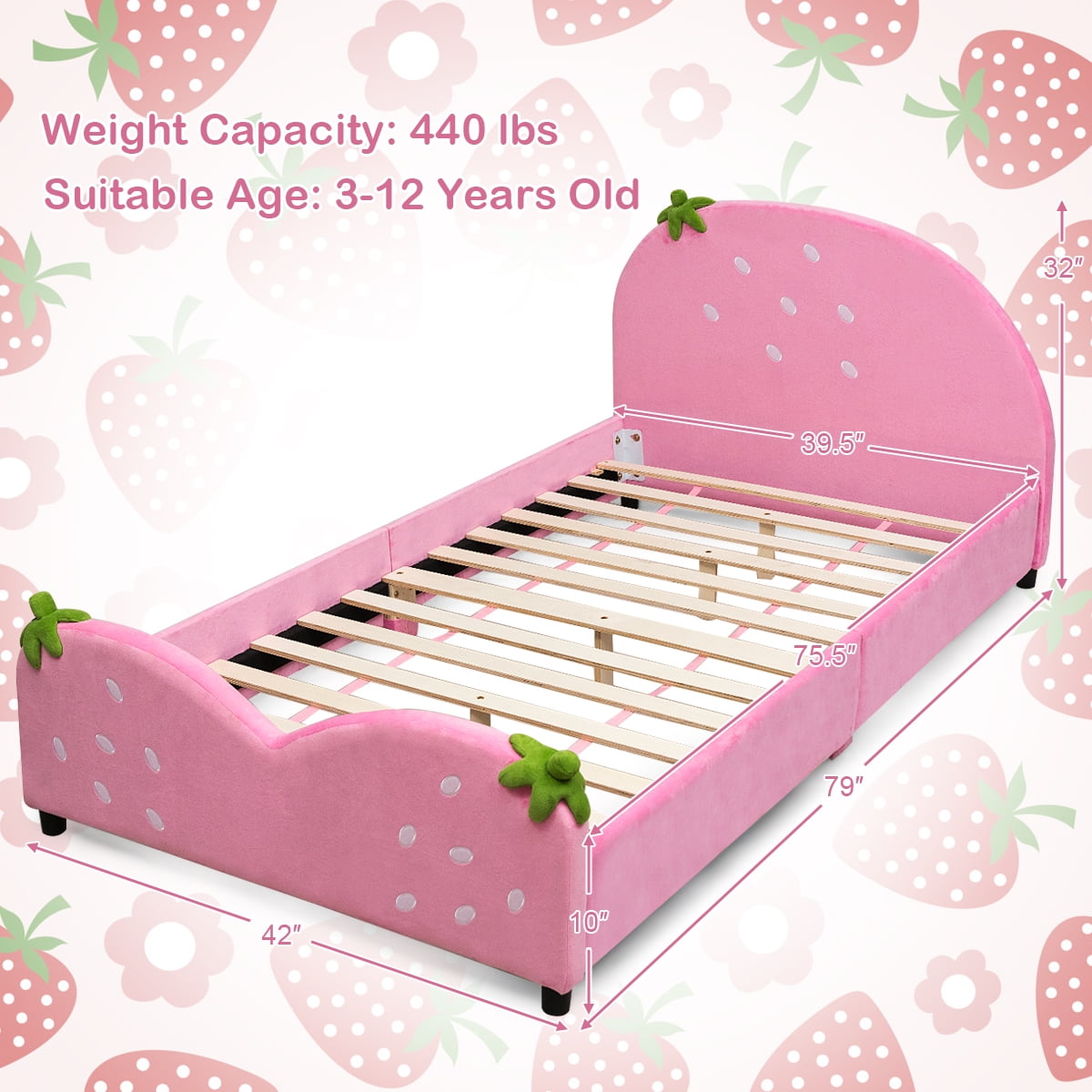 Topbuy Kids Adjustable Upholstered Twin Bed Frame, Wood