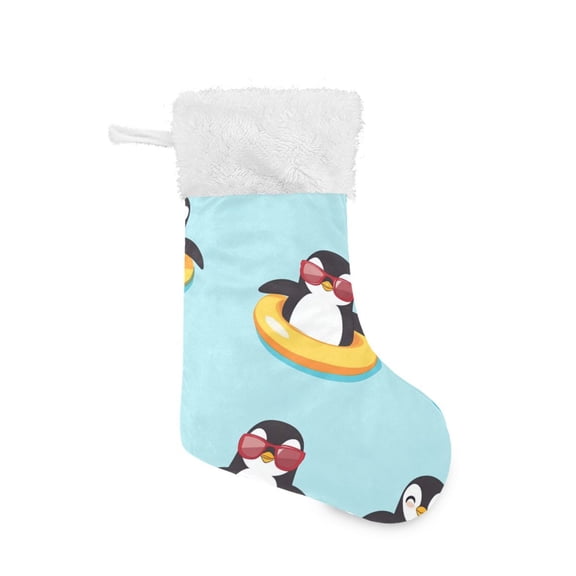 Cartoon Penguins in Swim Circles Christmas Stockings Large Capacity 18 inch Gift Bag with Hook Xmas Holiday Decor 1 Pack