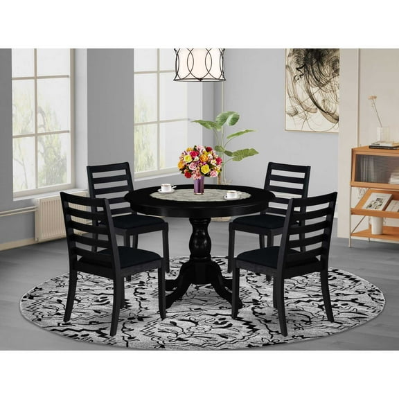 East West Furniture Hartland 5-Piece Kitchen Dining Set in Black Finish