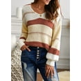 thumbnail image 3 of Womens Sweaters Long Sleeve V Neck Striped Color Block Pullover Casual Loose Knitted Tops, 3 of 6
