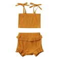 thumbnail image 2 of Yutk Toddler Kids Girls Ribbed Strapless Tops Tee Ruffles Shorts Outfits Yellow, 2 of 8