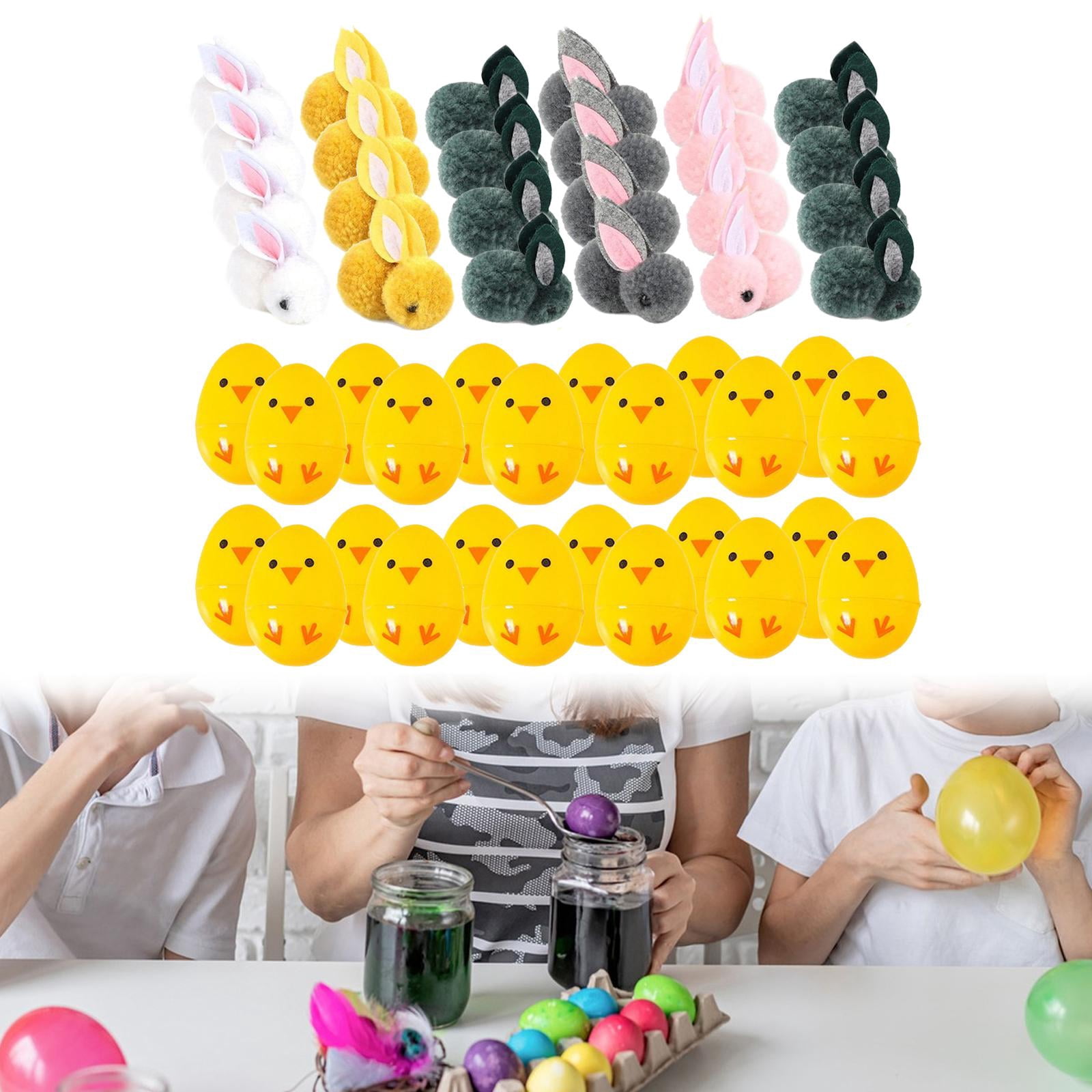 balikha 24Pcs Filled Easter Eggs Basket Stuffers with Stuffed Bunny Dolls Decorative Awards Party Supplies Mini Stuffed Rabbits Dolls