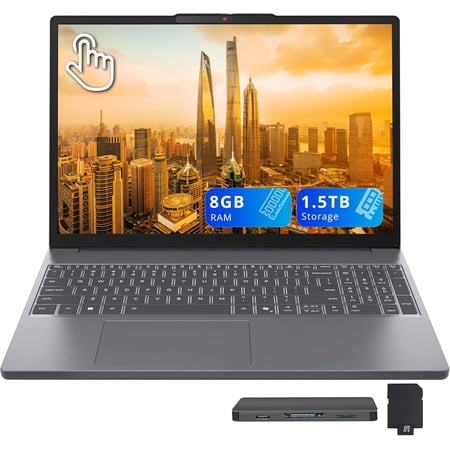 Lenovo IdeaPad Slim 3 Laptop, 15.3" WUXGA IPS Touchscreen Display, AMD Ryzen 7 170, 8GB DDR5, 1.5TB Storage (512GB PCle SSD+1TB Docking Station), Copilot, Numeric Keypad, Wi-Fi 6, Win 11, Luna Grey