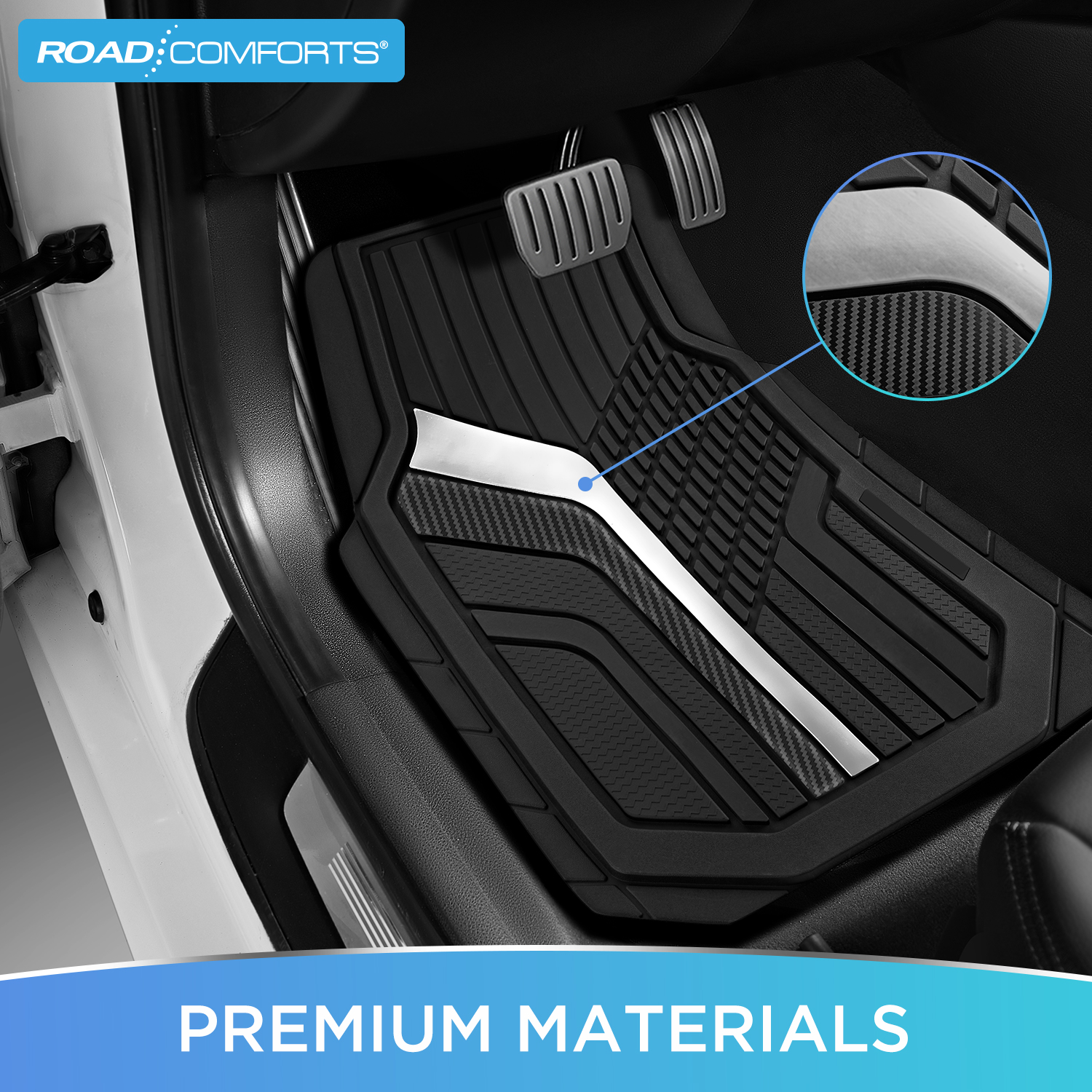 Road Comforts Car Floor Mats,Heavy-Duty Rubber Car Floor Mats,Sports Style Car Floor Mats,Non-Slip,Front,Universal Fit,Black&Sliver