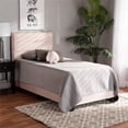 thumbnail image 2 of Bowery Hill Modern Velvet Fabric Upholstered Twin Size Panel Bed in Light Pink, 2 of 8