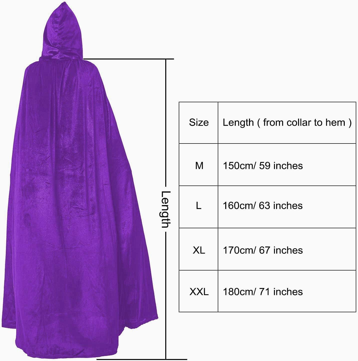 Halloween Unisex Velvet Cape/Cloak Costumes with Hood for Women/Men Full Length 77 Inches Open Closure with Lace for Christmas Halloween Parties Cosplay（Purple 