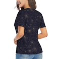 thumbnail image 3 of Vsdgher Copper-Gold Gloss Outline Chrysanthemum Women Shirts V Neck Short Sleeve Tops T-Shirt Basic Tees, S to 3XLLarge, 3 of 5
