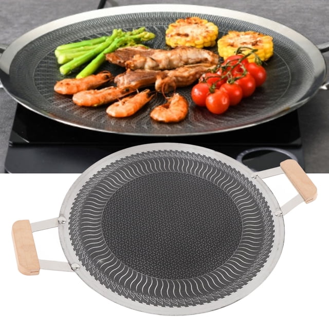 Korean Grill Pan Nonstick Round BBQ Griddle Compatible for Induction Cooker Gas Stove Indoor Outdoor Grilling Teppanyaki Pan