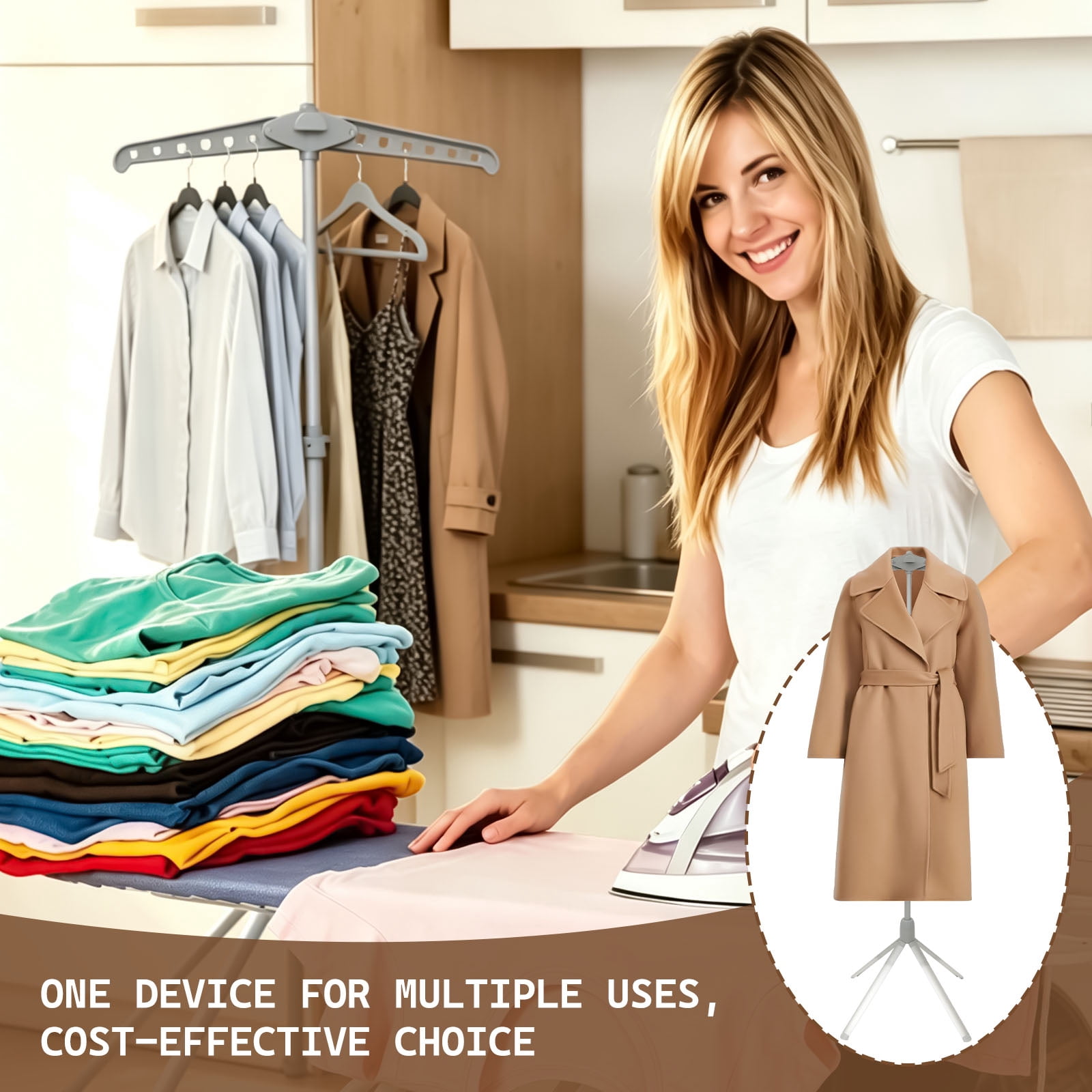 Adjustable Garment Steamer Stand 29" to 58" Height 360° Rotating Clothes Hanger Stand with Tripod Base Foldable Cap and Gown Display Rack for Ironing Drying and Storage, Grey